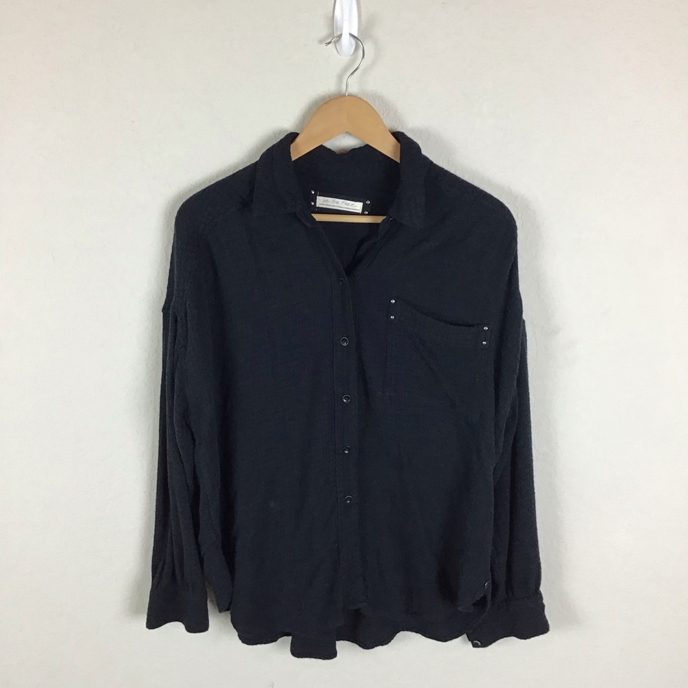 Free People Top XS We The Free Hidden Valley Button Down Oversized Black - Picture 9 of 12